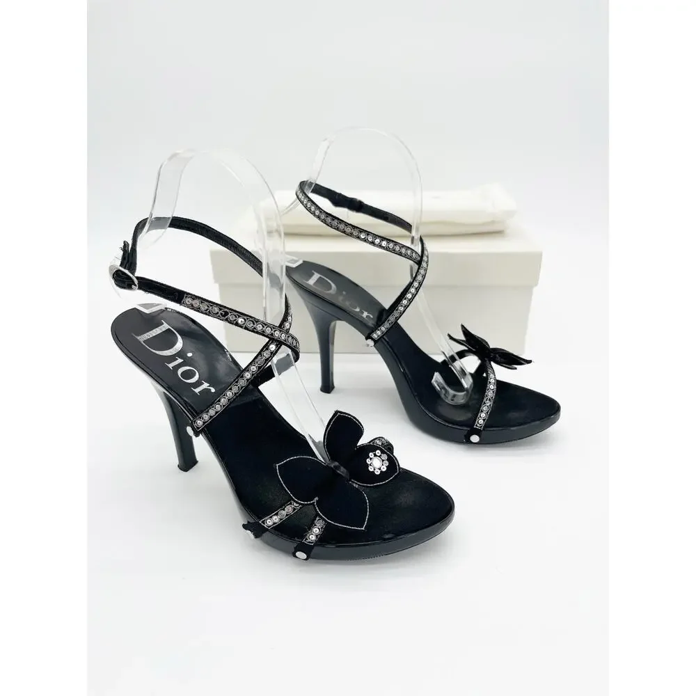 Christian Dior Vintage Y2K Black Butterfly Sequin Strappy Platform Sandals EU 37